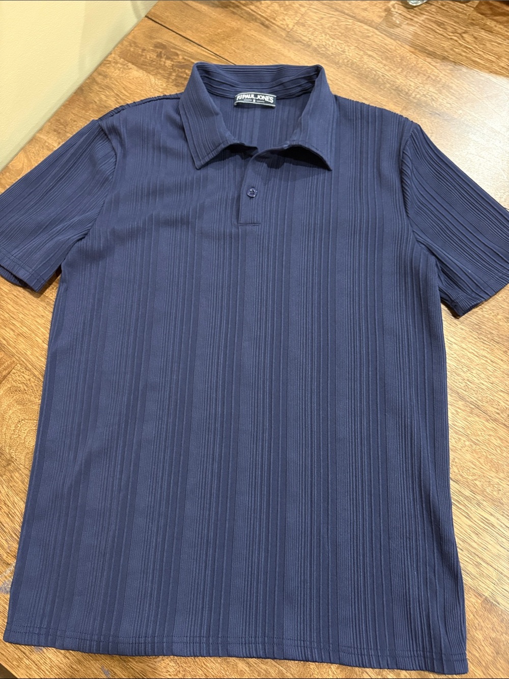 PJ PAUL JONES Ribbed Knit Polo Shirt Navy Blue Men’s Small Short Sleeve